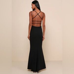 NWT lulus Open Strappy Back Black Evening Gown XS